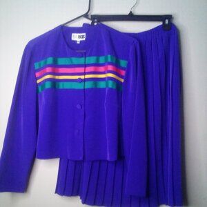 Petite Focus Jacket Skirt Set 16 P Vintage 80s Button Up Pleated Skirt PURPLE